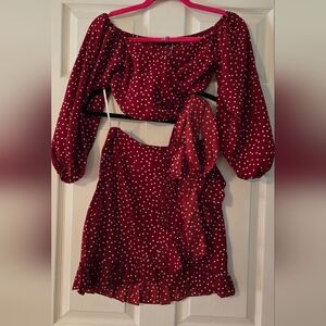 SHEIN Red Polka Dot Two-Piece Set